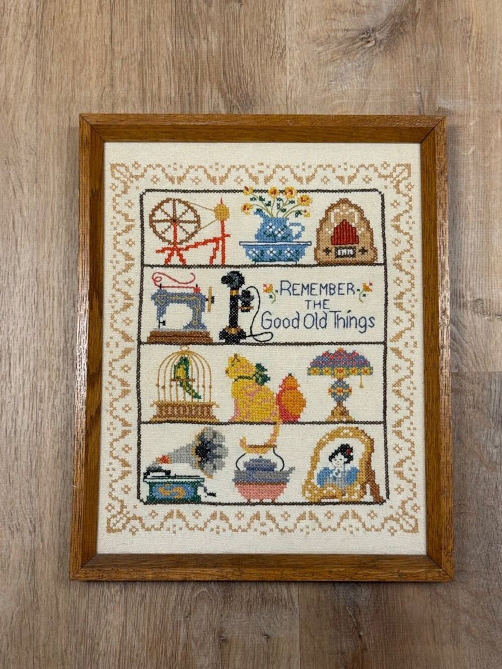 Vintage Framed Cross Stitch Sampler Remember The Good Old Things Needlepoint Wal | Poshmark
