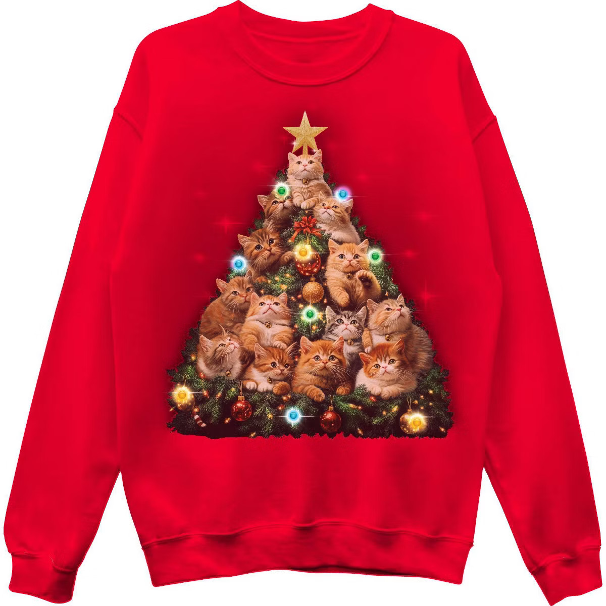 Men's FRZ Holiday Cats Fleece Crewneck Sweatshirt - Red | Target