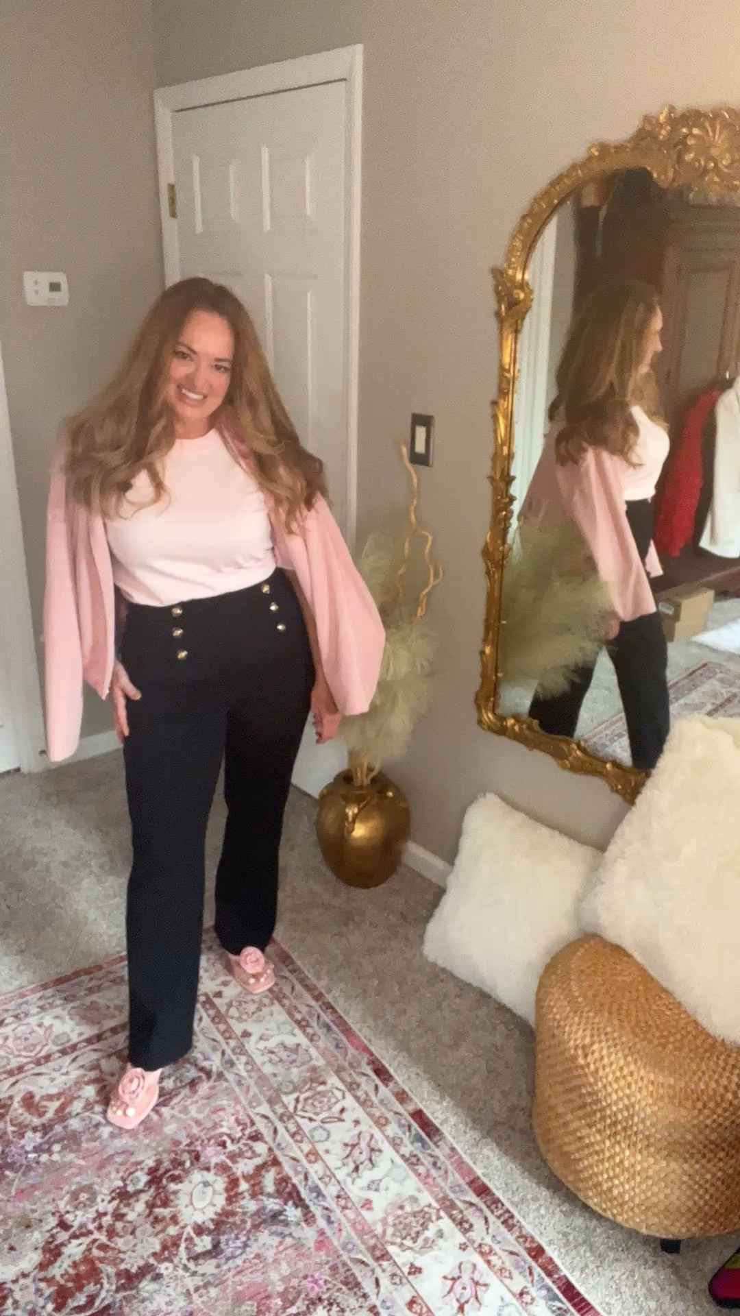 Black high waisted sailor pants! Super flattering and a great fabric weight. Pull on design. Fabulous paired with pink. 

Available in plus and petite sizes.

#LTKOver40 #LTKWorkwear #LTKSeasonal