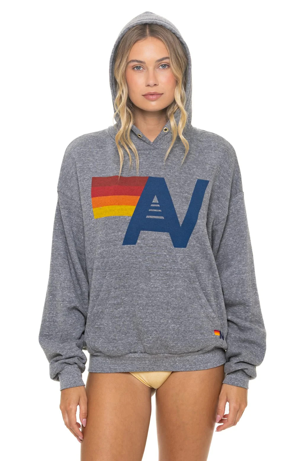 Logo Relaxed Pullover Hoodie Heather Grey | Luxury Hoodie Made in USA | Aviator Nation | Aviator Nation