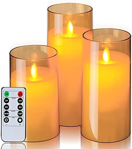 Homemory Gold Flickering Flameless Candles, Battery Operated Acrylic LED Pillar Candles with Remo... | Amazon (US)