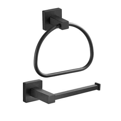 Leyden Black Toilet Paper Holder Towel Ring, Matte Bathroom Hand Towel Holder Toilet Roll Holder, Modern Bath Hardware Set Wall Mounted Stainless Steel 2 Pieces | Amazon (US)