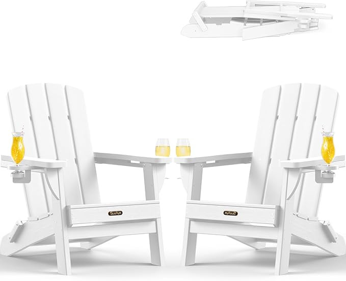 Amazon.com : SUUNYN Folding Adirondack Chair 2 Pack, HDPE All-Weather Fire Pit Chairs, Plastic Ad... | Amazon (US)