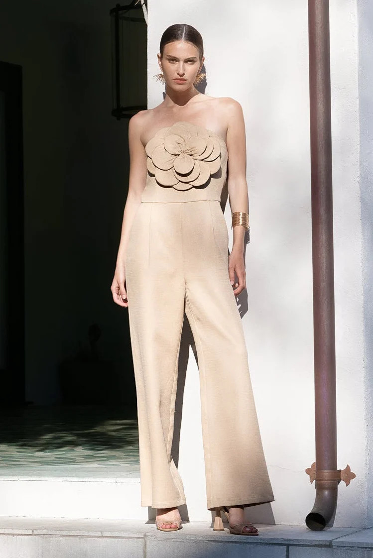 Floral Applique Strapless Jumpsuit | Endless Rose