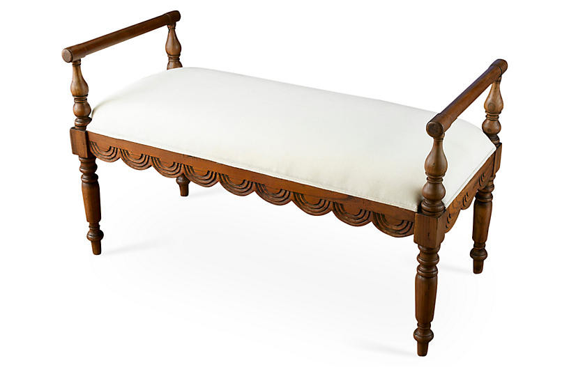 Callie Bench, Ivory/Brown | One Kings Lane