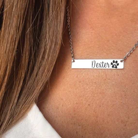 Pet Necklace Dog Necklace Bar Dog Jewelry Dog Mom Gift Personalized Pet Necklace Personalized Jew... | Etsy (US)