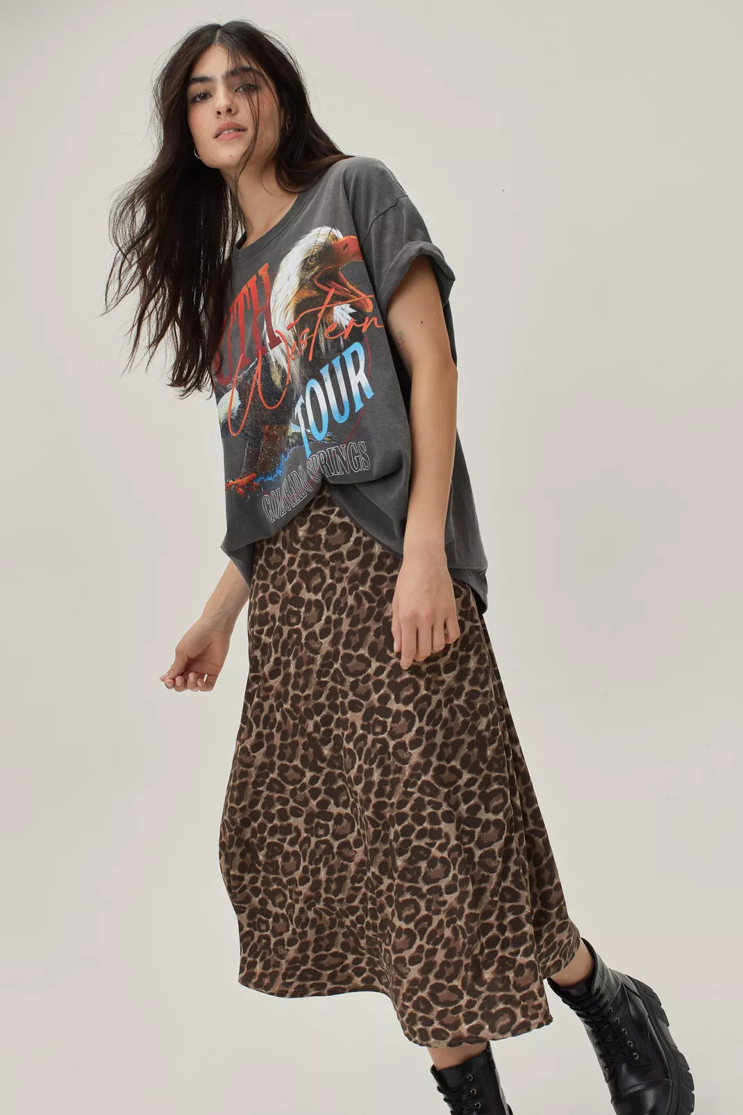 Leopard Print Satin Slip Midi Skirt | Nasty Gal (US)