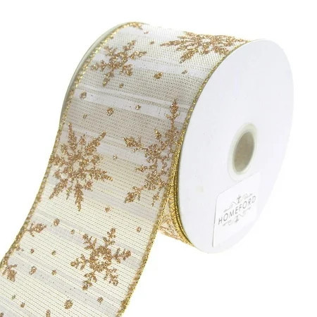 Golden Snowflakes Metallic Striped Wired Christmas Holiday Ribbon, White, 2-1/2-Inch, 10-Yard | Walmart (US)