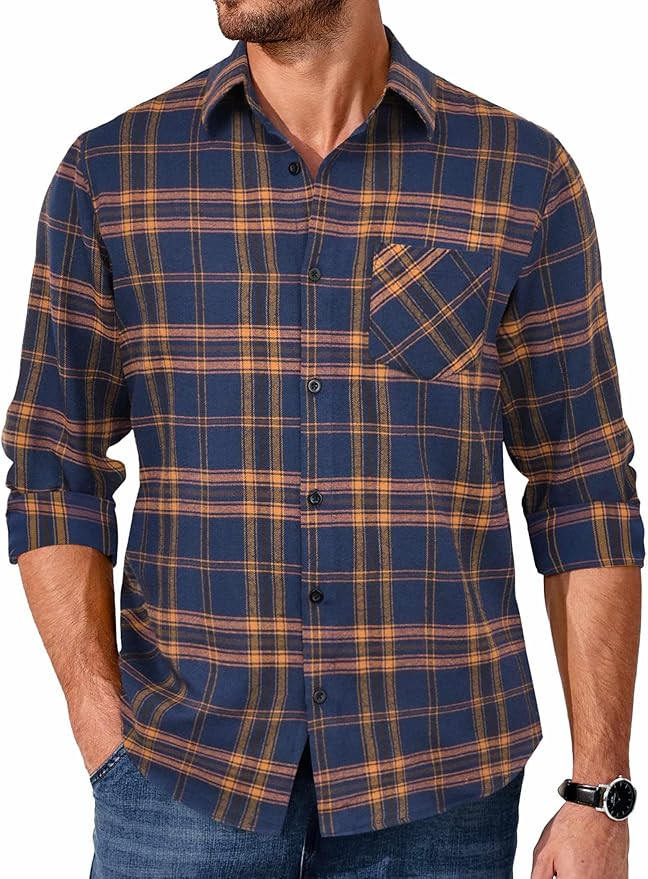 COOFANDY Men's Flannel Shirts Long Sleeve Button Down Plaid Shirt Lightweight Shirt Jacket | Amazon (US)