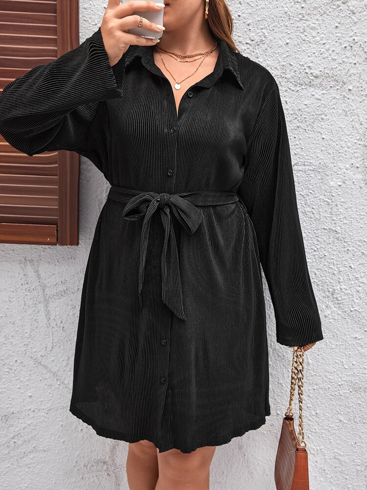 Plus Button Front Belted Shirt Dress | SHEIN