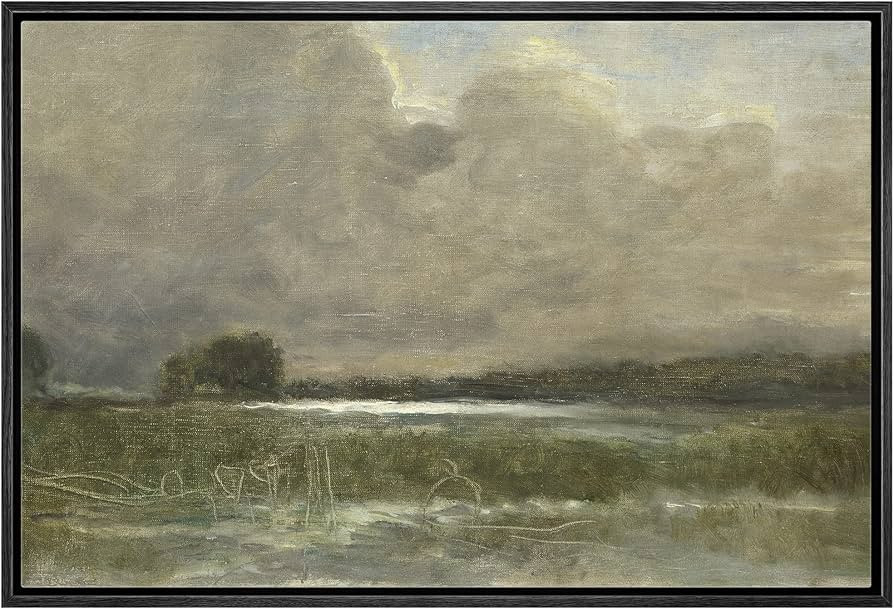 wall26 Framed Canvas Print Wall Art Storm Cloud Green Field Valley Landscape Nature Wilderness Il... | Amazon (US)