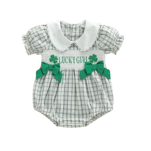 Adobabirl My First St Patrick's Day Baby Girl Outfit Clover Embroidery Bubble Romper Irish Onesie Smocked Clothes (Green Lucky Girl, 0-3 Months) | Amazon (US)