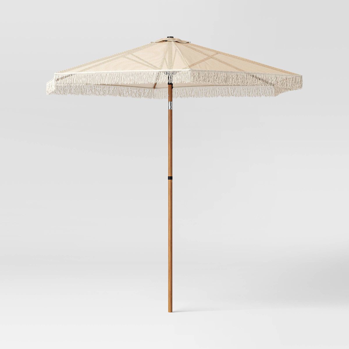 7.5' Hexagon Macrame Outdoor Patio Market Umbrella Beige with Faux Wood Pole - Threshold™ | Target