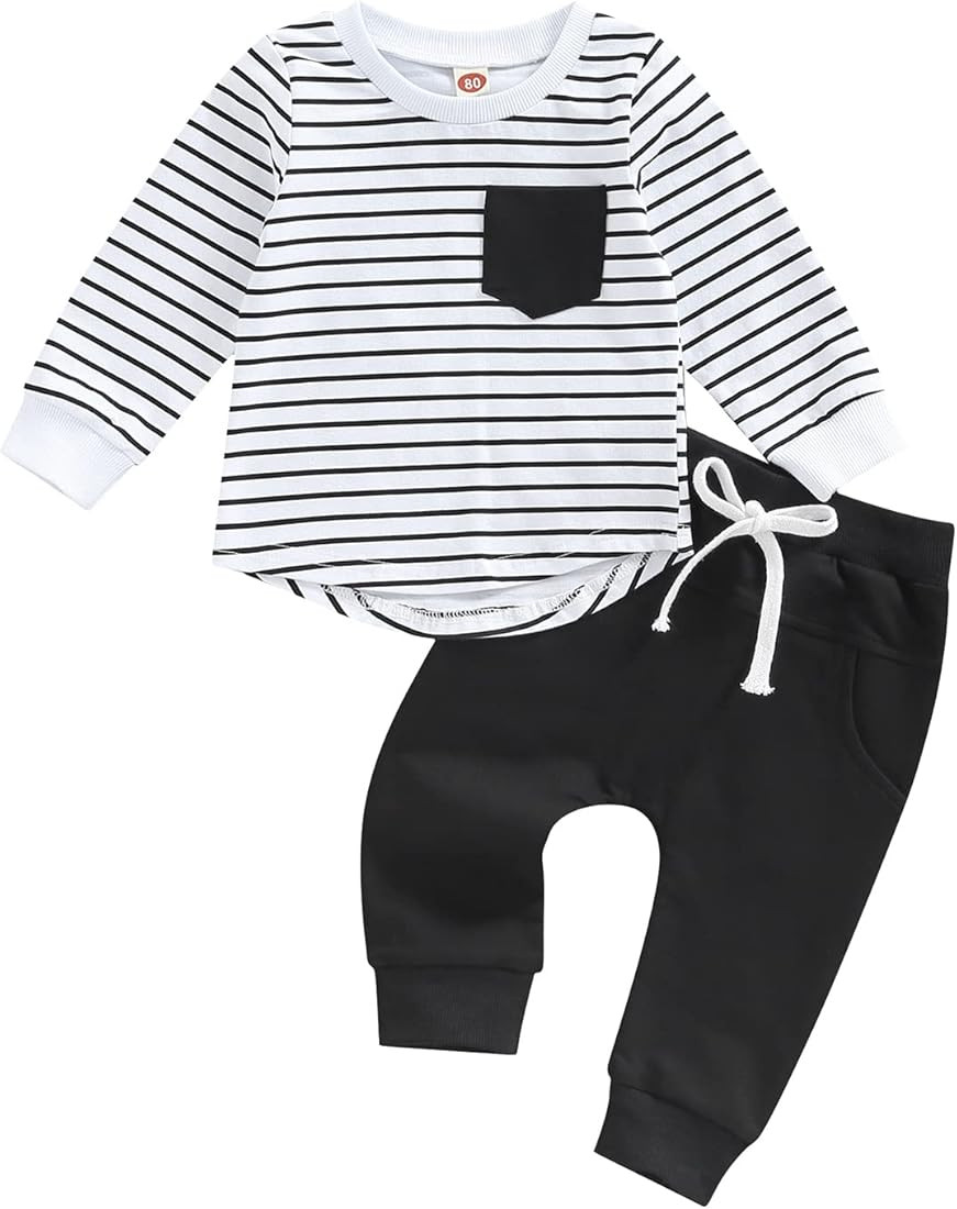 Toddler Baby Boy Clothes Fall Winter Outfit Patchwork Long Sleeve Sweatshirt Tops Stretch Pants N... | Amazon (US)
