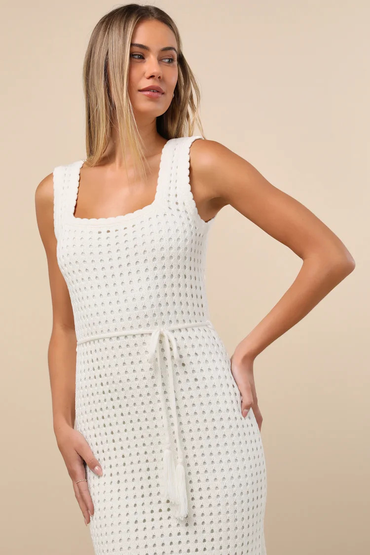 Sunshine Babe Ivory Knit Midi Sweater Dress | Lulus