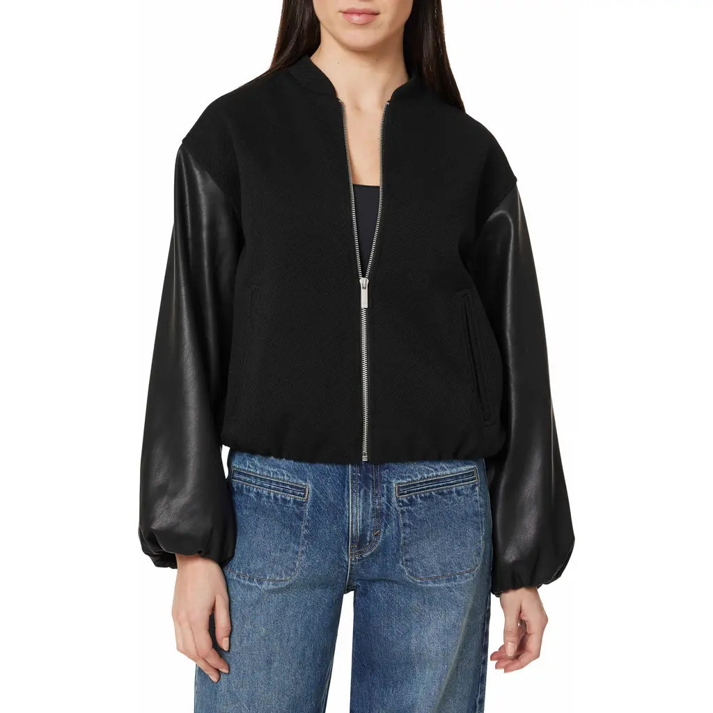 Habitual Faux Leather Sleeve Bomber in Black at Nordstrom, Size Small | Nordstrom