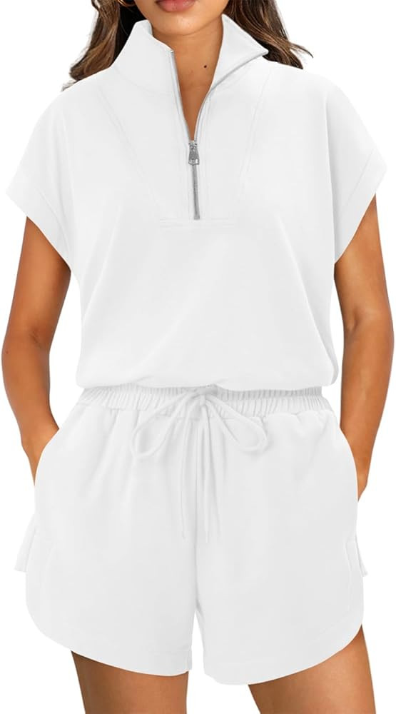 KISSMODA Two Piece Sets for Women Sweatsuit Casual Tracksuits Short Sleeve Tops and Shorts 2025 L... | Amazon (US)