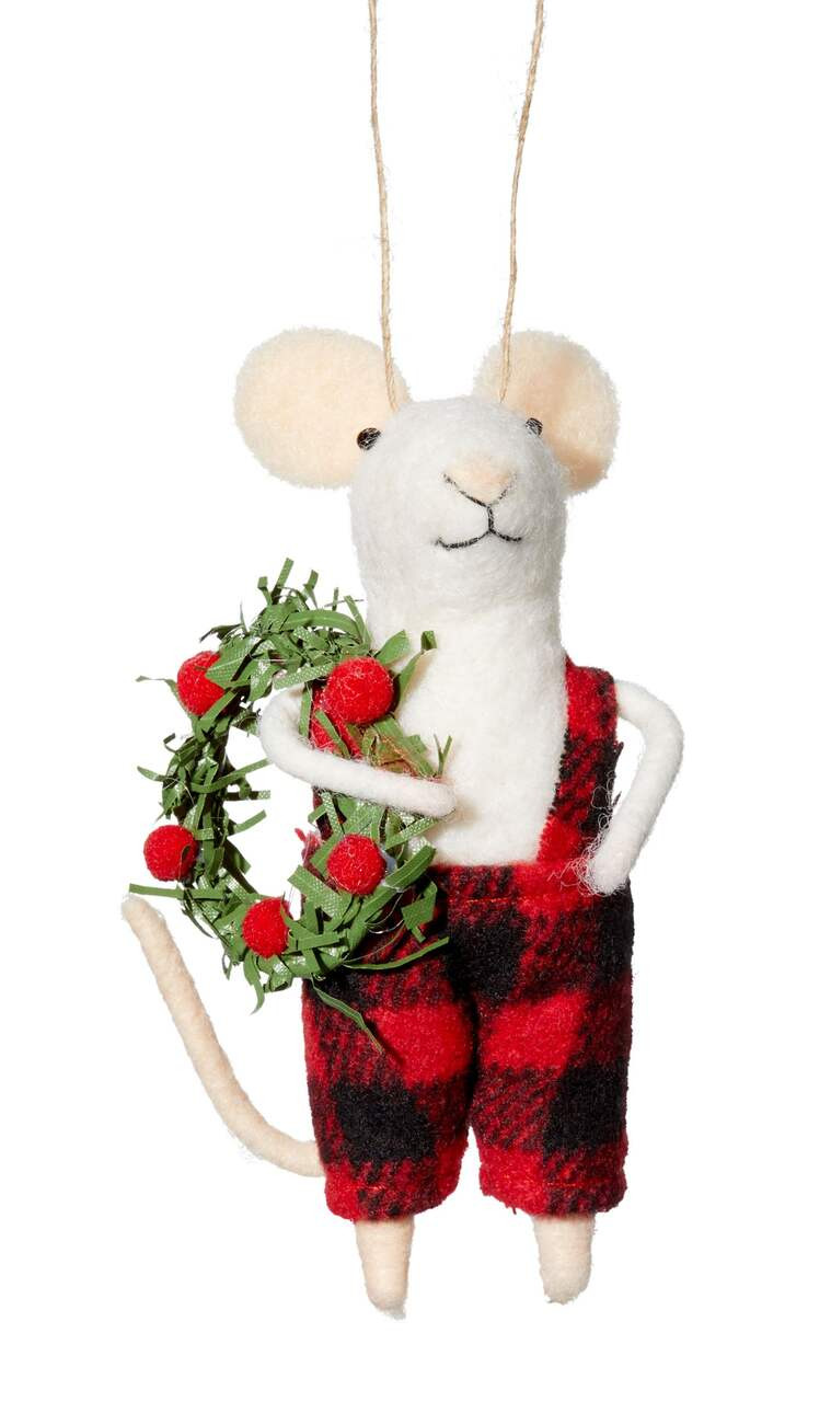 CANVAS Countryside Christmas Mouse with Wreath Ornament, 5-in#151-9347-2 | Canadian Tire
