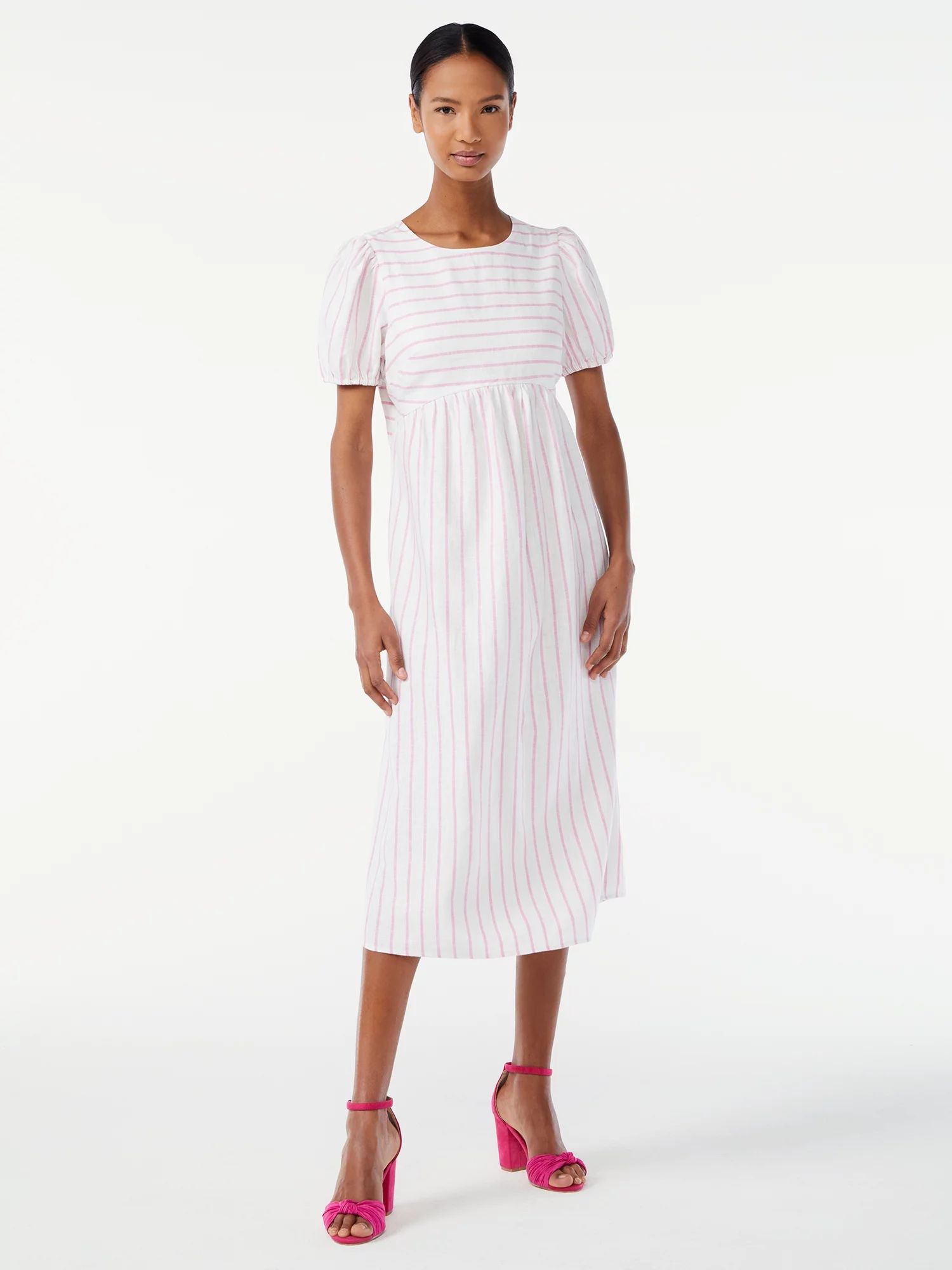 Scoop Women's Bow Back Midi Dress with Puff Sleeves | Walmart (US)