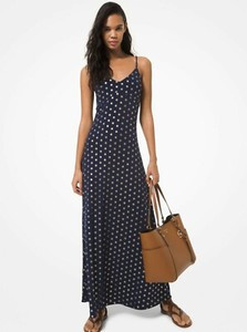 NEW $125 MICHAEL Michael Kors Metallic Print Maxi Dress True Navy Gold Size M | eBay US