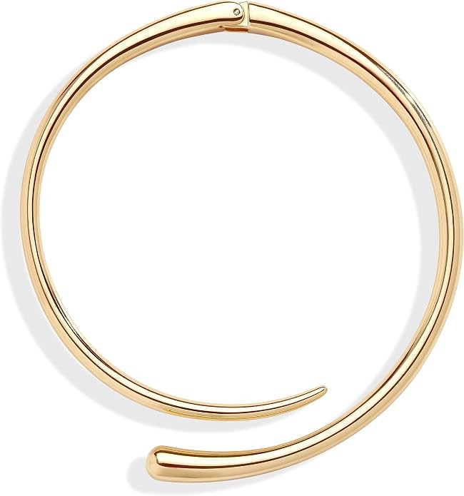 Statement Chunky Gold Collar Necklace for Women,Teardrop Open Cuff Choker with Spring-Hinged Clas... | Amazon (US)