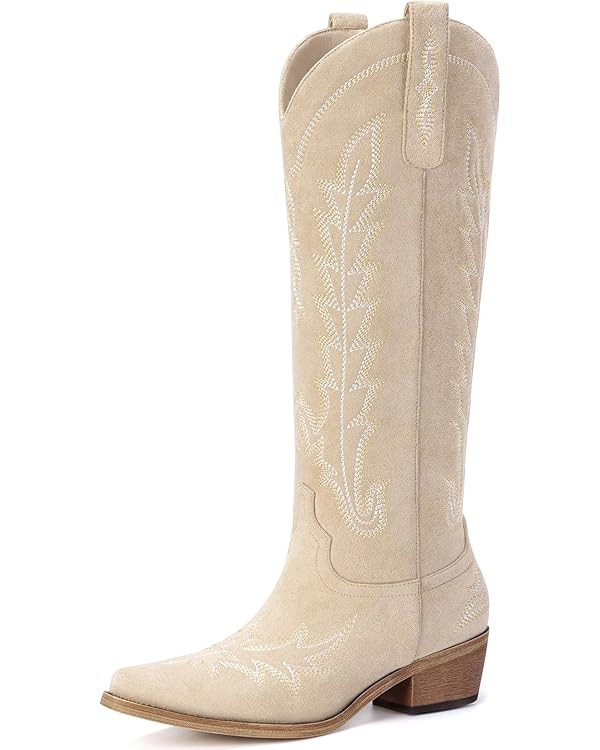 Cowboy Boots for Women - Knee High Pointed Toe Chunky Heel Pull On Zipper Western Cowgirl Boots, ... | Amazon (US)