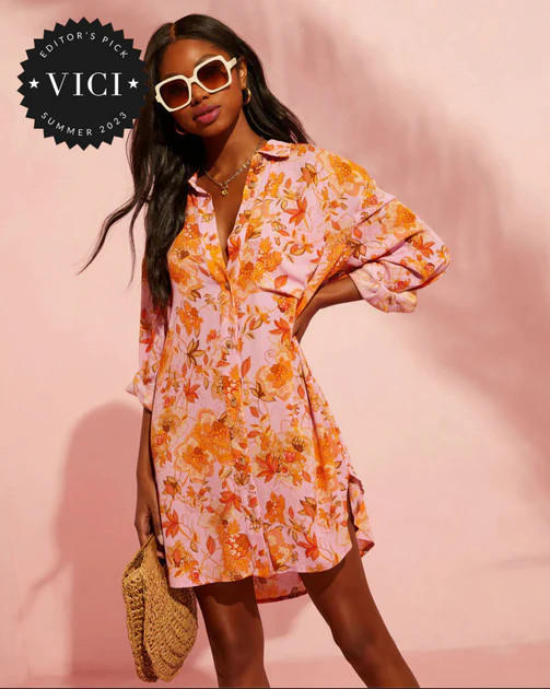 Queen Retro Floral Printed Shirt Dress | VICI