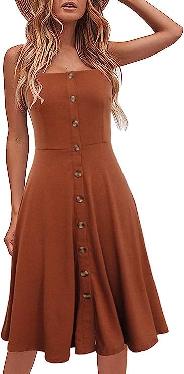 Berydress Women's Casual Beach Summer Dresses Solid Cotton Flattering A-Line Spaghetti Strap Butt... | Amazon (US)