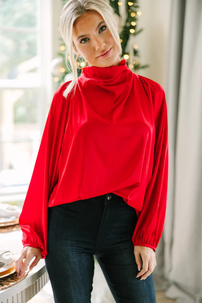 Embrace The Joy Red Satin Blouse | The Mint Julep Boutique