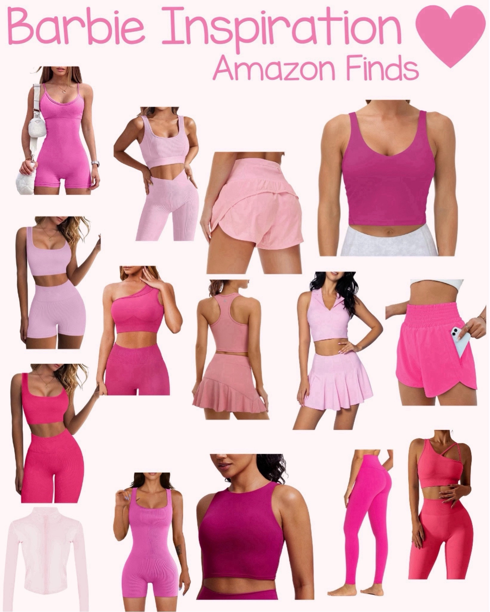 Barbie inspiration workout fits! Amazon Barbie finds! Pink workout sets. Pink tennis skirt. Pink tank tops. Pink leggings. Pink athletic wear. Pink shorts. Summer workout. Summer trends. Vacation style 



#LTKStyleTip #LTKFitness #LTKFindsUnder50