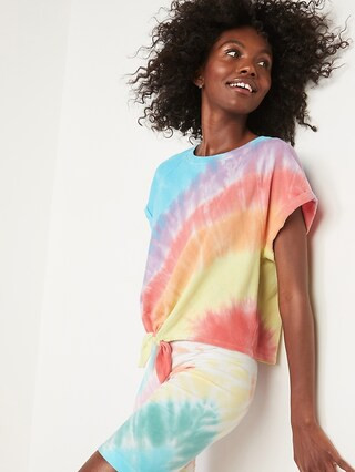 Loose Tie-Hem Cropped Short-Sleeve Sweatshirt for Women | Old Navy (US)
