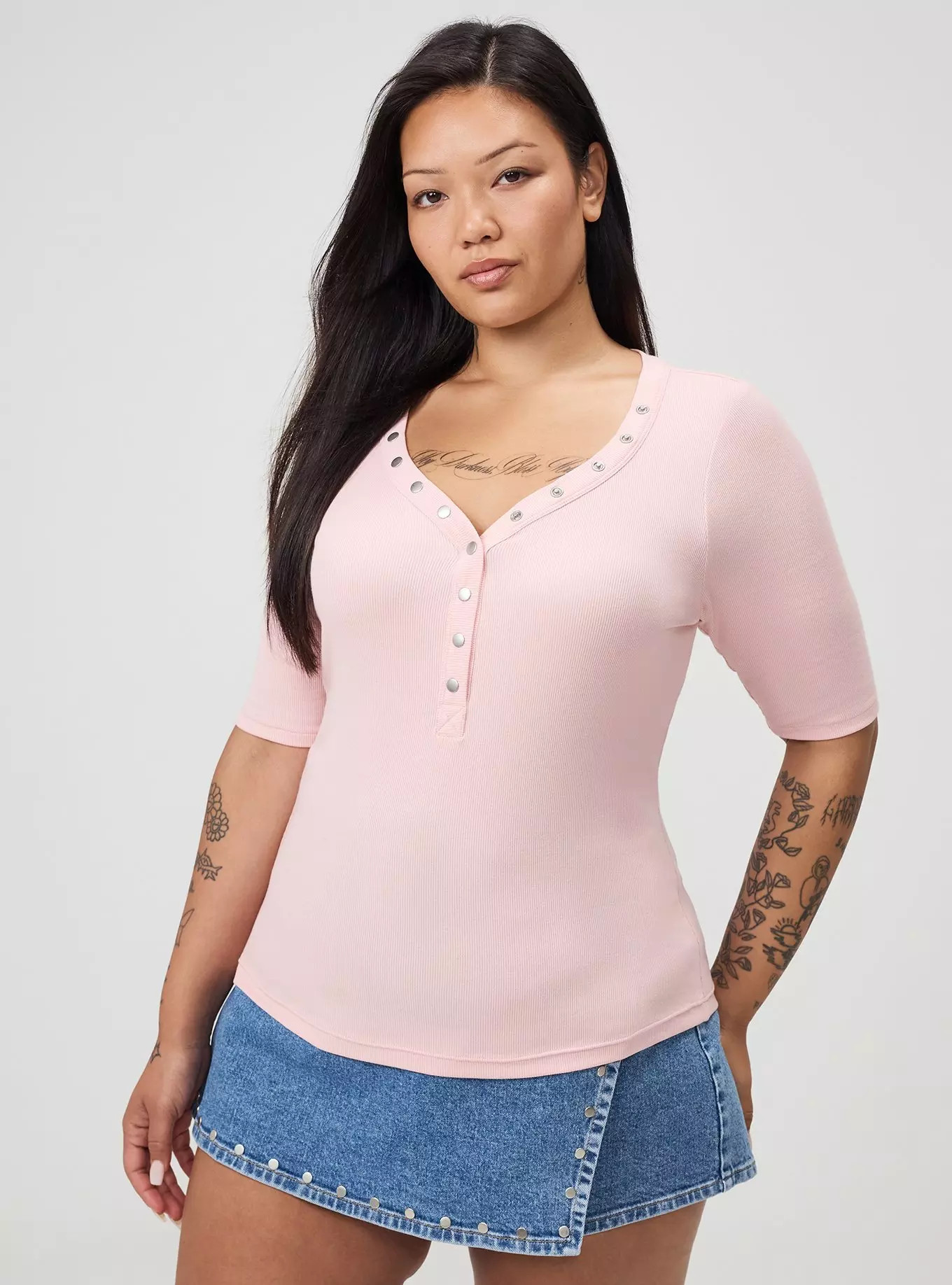 Cotton Modal Rib Curved Henley Top | Torrid (US & Canada)