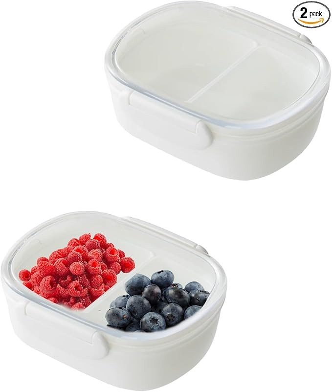 2 PCS Double Compartment Snack Containers with Clear Airtight Lids, Small Reusable Snack Pack Box... | Amazon (US)
