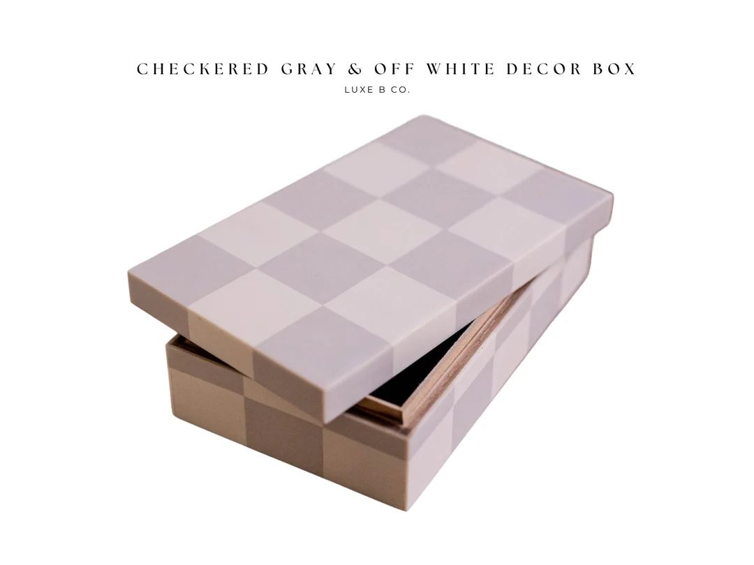 Checkered Gray & off White Decor Box - Etsy | Etsy (US)