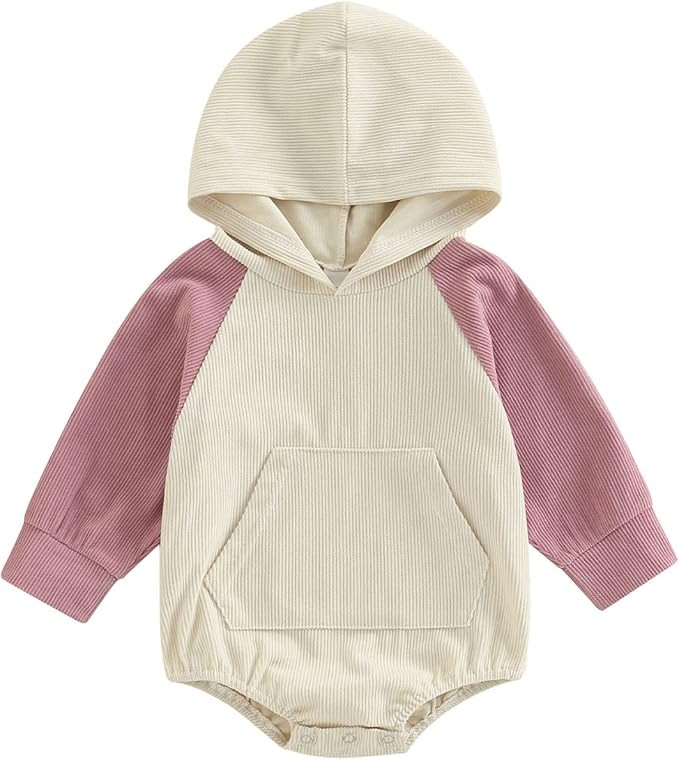 Infant Baby Boy Girl Fall Clothes Hoodie Pullover Sweatshirt Romper Color Block Long Sleeve Onesi... | Amazon (US)