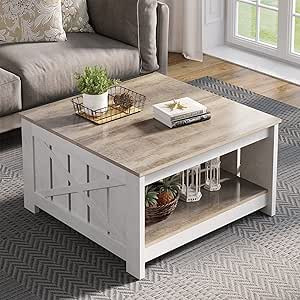 YITAHOME Coffee Table Farmhouse Coffee Table with Storage Rustic Wood Cocktail Table,Square Coffe... | Amazon (US)