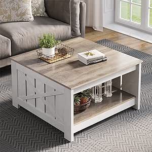 YITAHOME Coffee Table Farmhouse Coffee Table with Storage Rustic Wood Cocktail Table,Square Coffe... | Amazon (US)