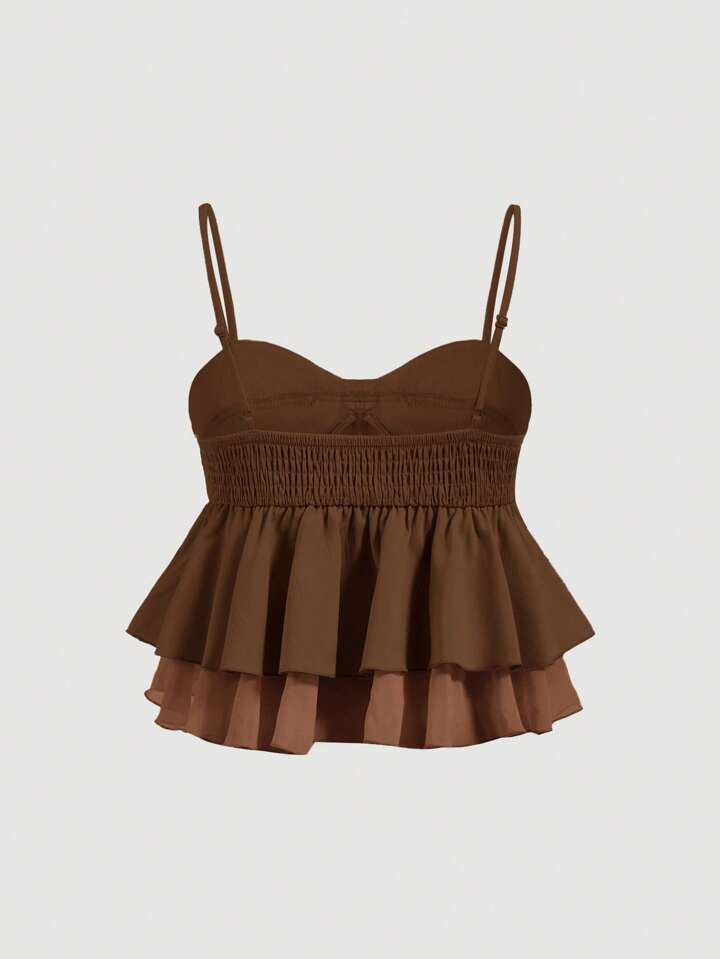 SHEIN MOD Women Summer Sweet Pink Pleated Ruffle Trim Camisole Top,Summer Crop Tops | SHEIN