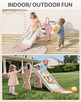 Babytronic Toddler Slide, Kids Indoor Outdoor Playset with Basketball Hoop & Ring Toss, Foldable ... | Amazon (US)