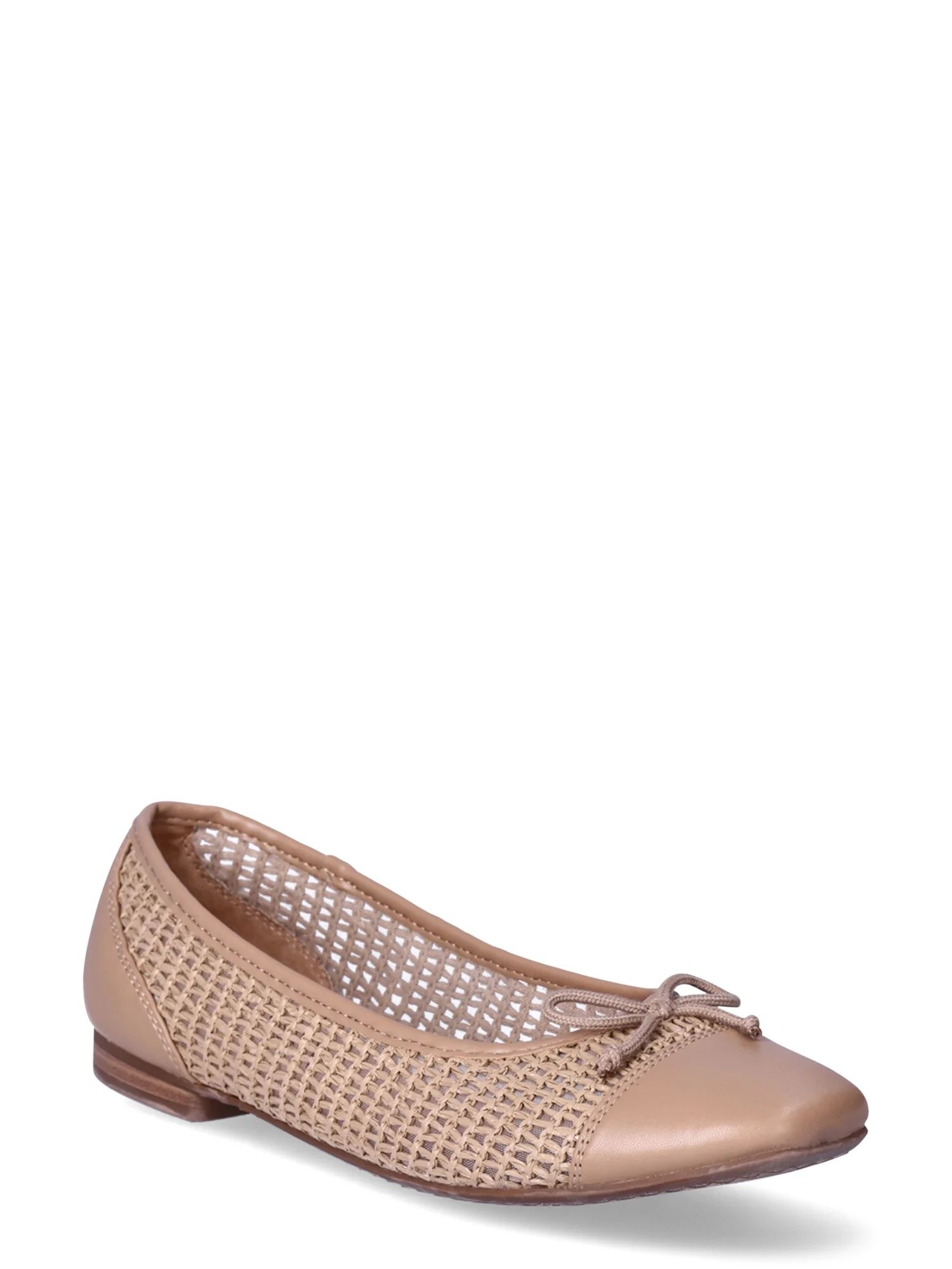 Time and Tru Women's Woven Cap Toe Ballet Flats - Walmart.com | Walmart (US)