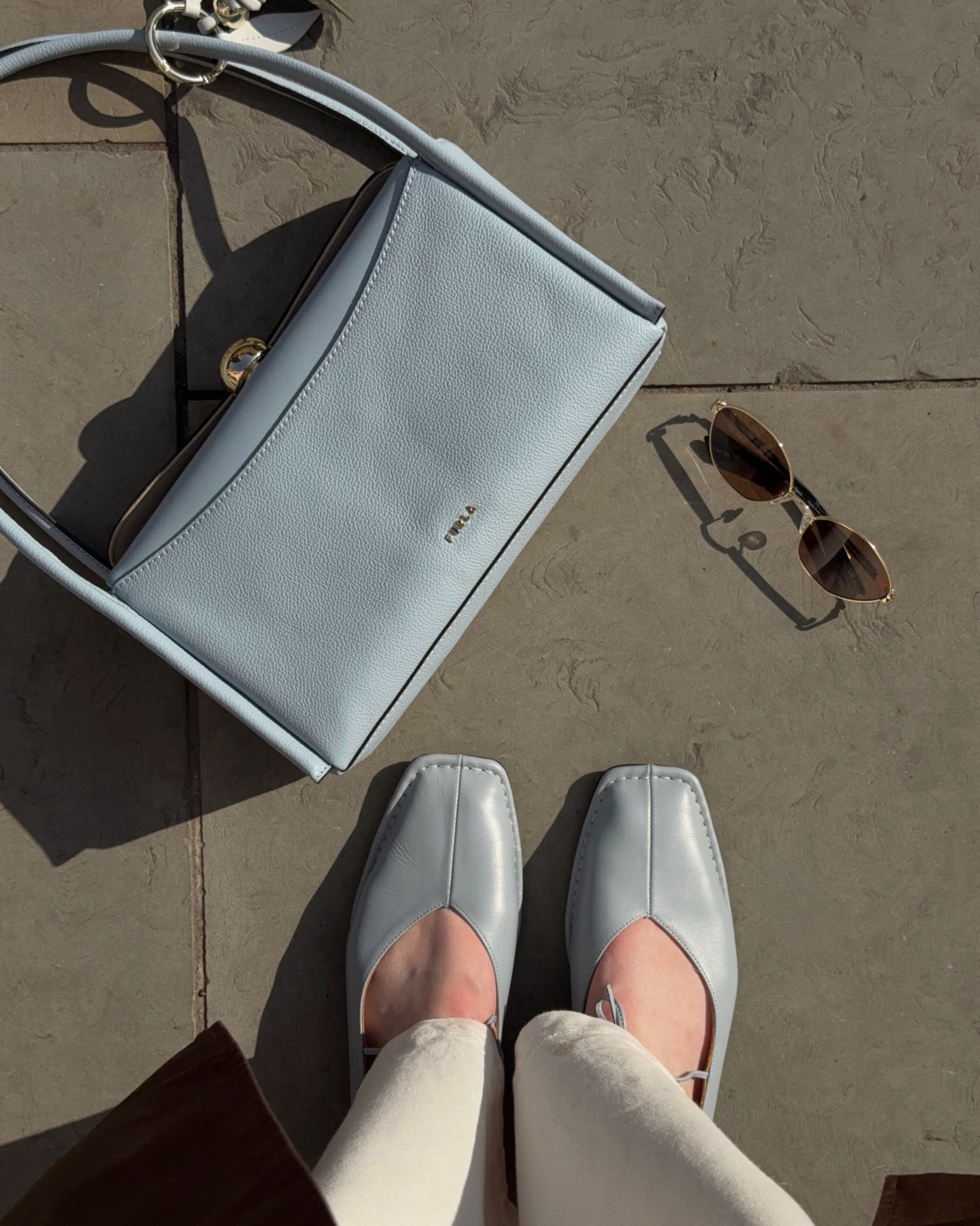 Le Specs, Sunglasses, Alohas, Ballet Flats, Shoulder Bag, Baby Blue 

#LTKspring #LTKuk