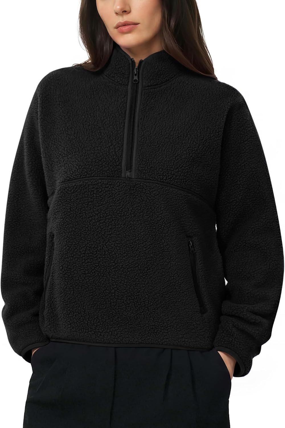 SUUKSESS Women Quarter Zip Fleece Pullover Sweatshirt Fuzzy Sherpa Jacket | Amazon (US)