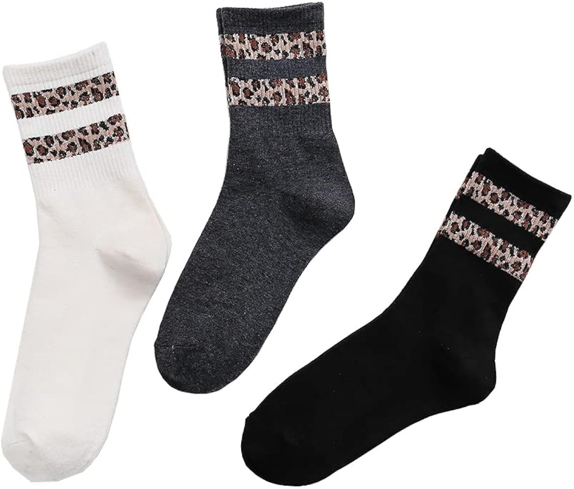 3 Paris Leopard Print Crew Socks Trendy Animal Pattern Dress Socks For Women, Lady | Amazon (US)