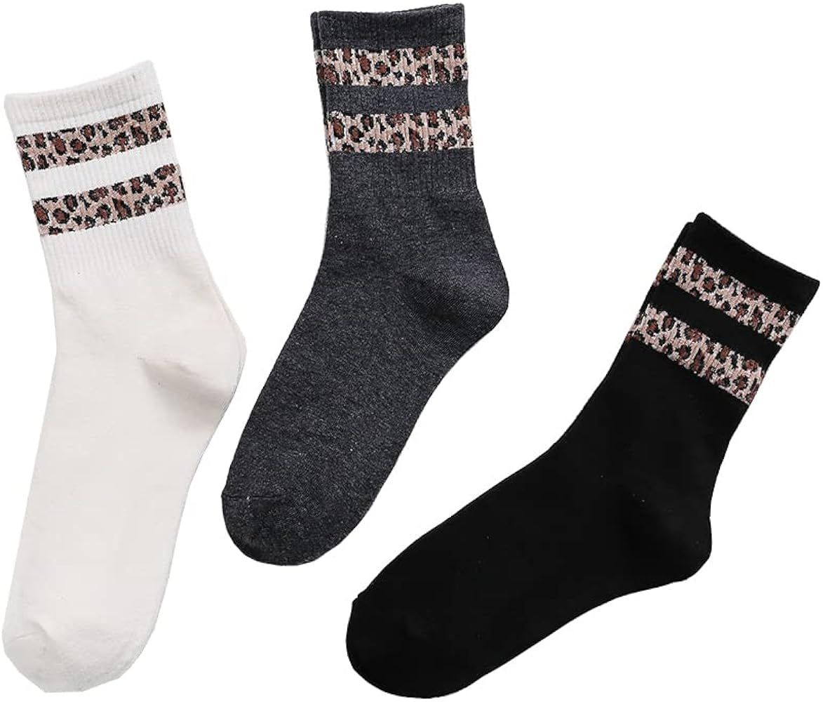 3 Paris Leopard Print Crew Socks Trendy Animal Pattern Dress Socks For Women, Lady | Amazon (US)
