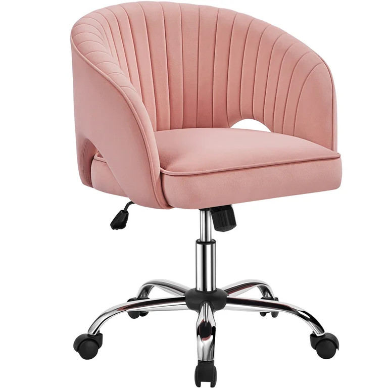 Alden Design Adjustable Tufted Velvet Office Chair with Barrel Back for Home Office, Pink | Walmart (US)