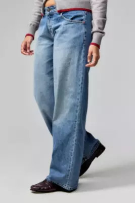 Motel Powder Blue Low-Rise Roomy Jeans - Blue 32 at Urban Outfitters | Urban Outfitters UK