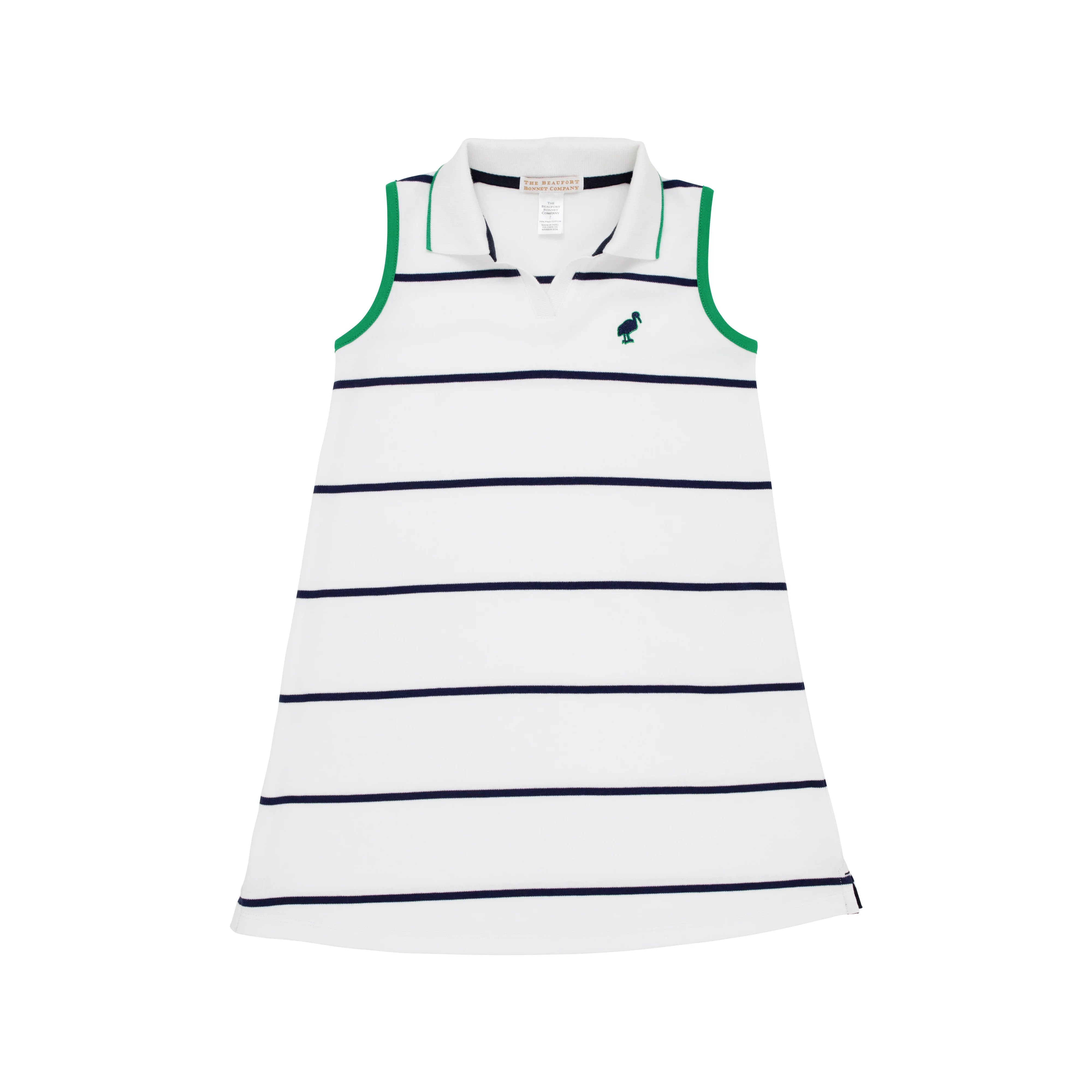 Sleeveless Maude's Polo Dress - Worth Avenue White and Nantucket Navy Stripe with Kiawah Kelly Gr... | The Beaufort Bonnet Company