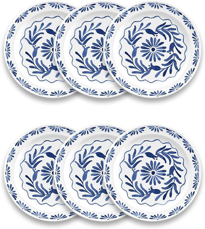 Azul Salad Plate, 8.5-Inch, Pure Melamine, Indoor/Outdoor, Blue and White, Set of 6 | Amazon (UK)