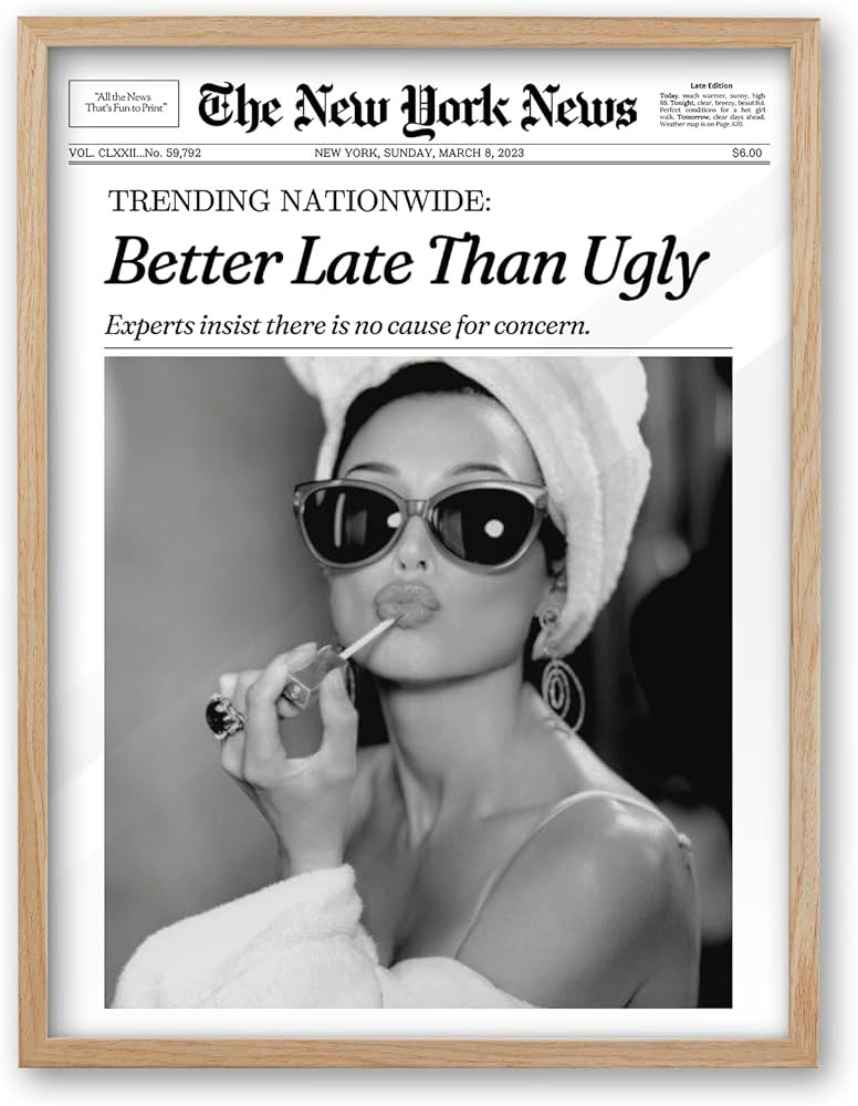 iHery Natural OAK Wood Audrey Hepburn Newspaper Trendy Framed Wall Art, 12x16 in Vintage Headline... | Amazon (US)