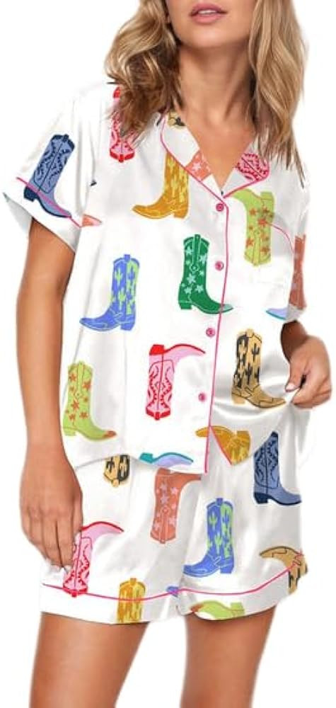 Cute Bow Pajamas for Women Y2k Silk 2 Piece Printed Preppy Pjs Shorts Set Matching Pj Aesthetic P... | Amazon (US)